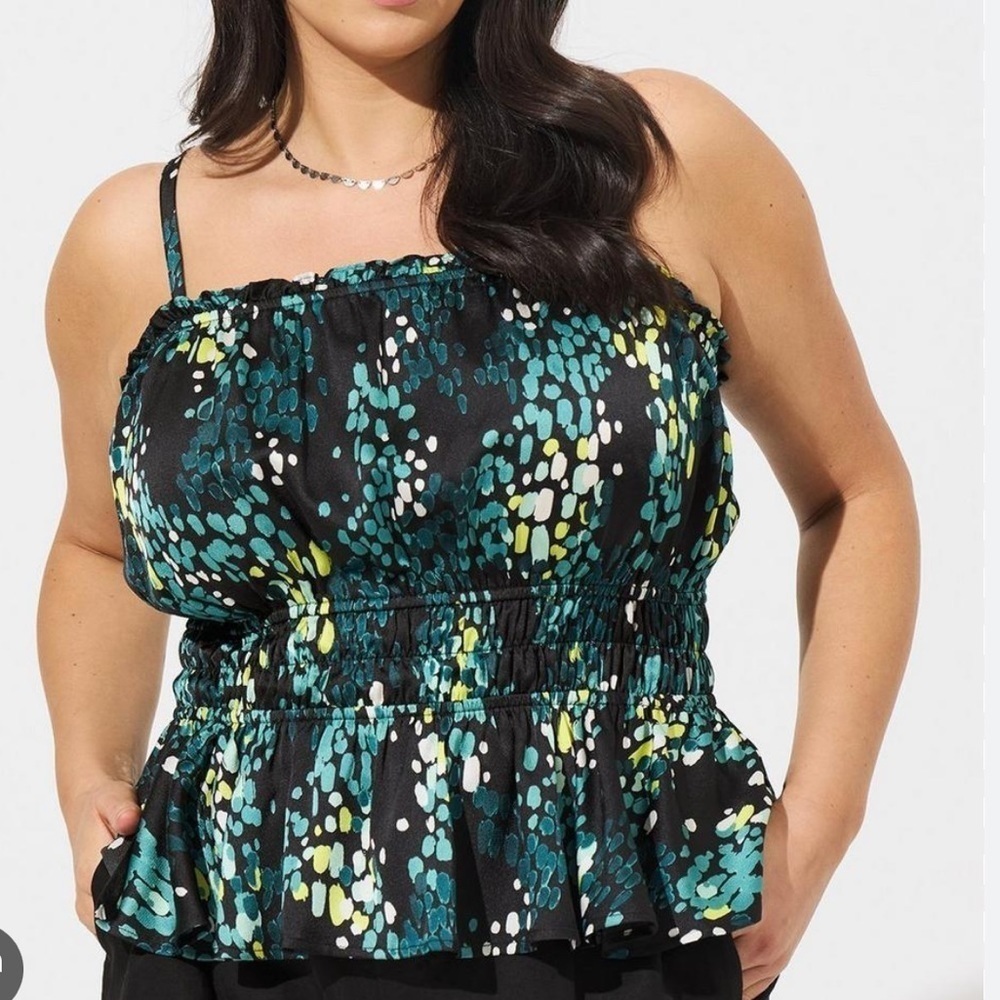 Torrid‎ Black Teal Rain Dot Babydoll Square Neck Satin Cami Top Size 3X